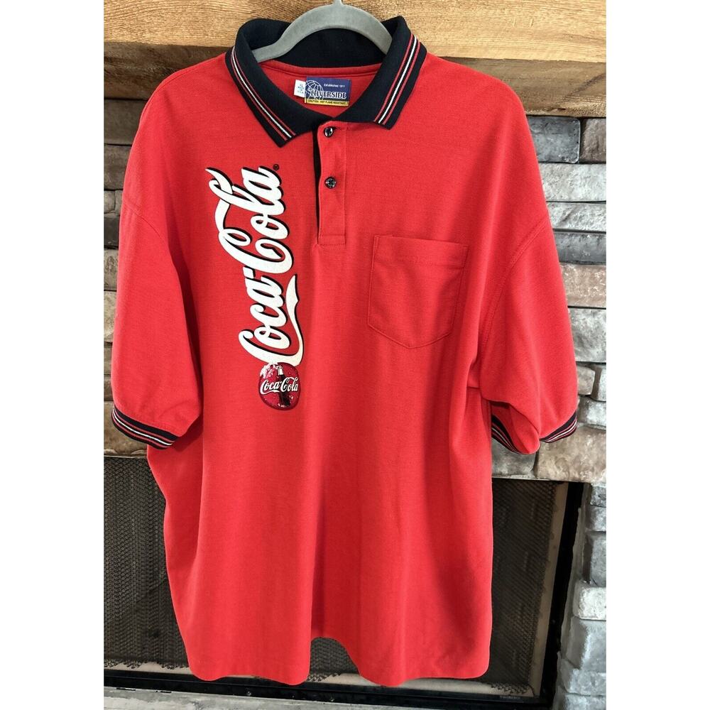 Men’s Riverside 90’s COCA COLA Red Polo Uniform Short Sleeve Shirt Sz XL *B7
